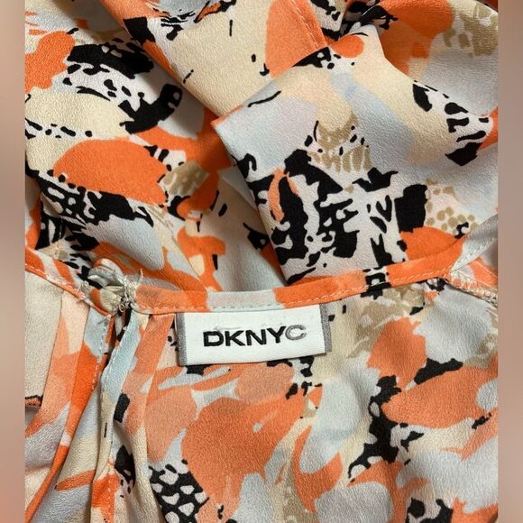DKNY orange/black floral chiffon sleeveless blouse - Picture 5 of 7